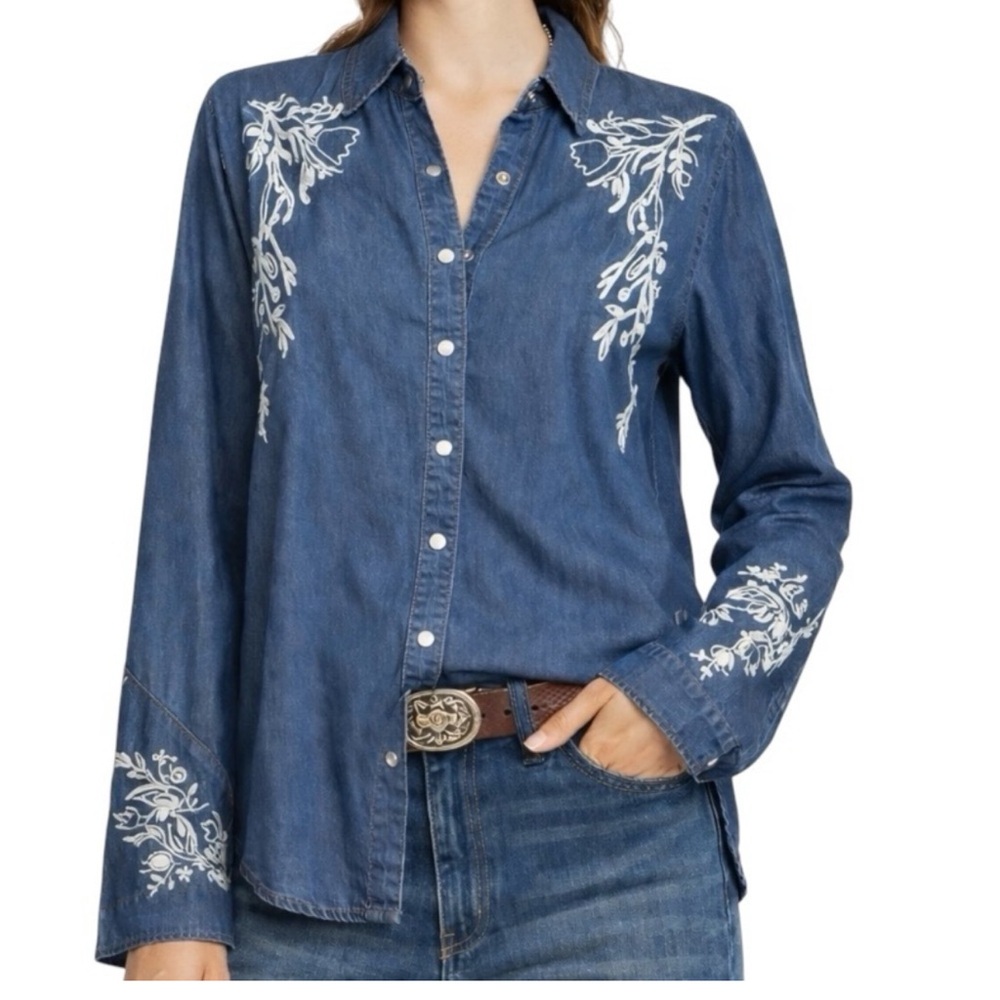 Solitaire Embroidered Snap Boho Western Shirt NWT